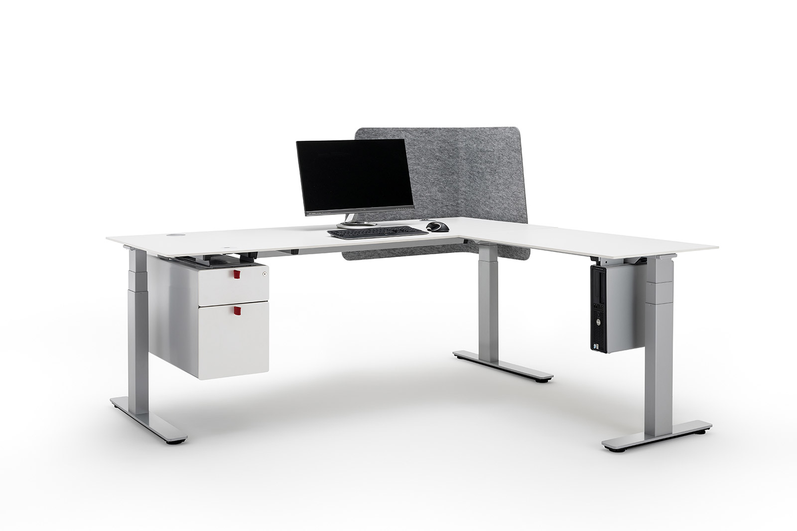Den modulære opbygning af Officys bordstelsystemet fra Häfele giver maksimal fleksibilitet og tilpasning i forhold til de fleste kundeønsker.