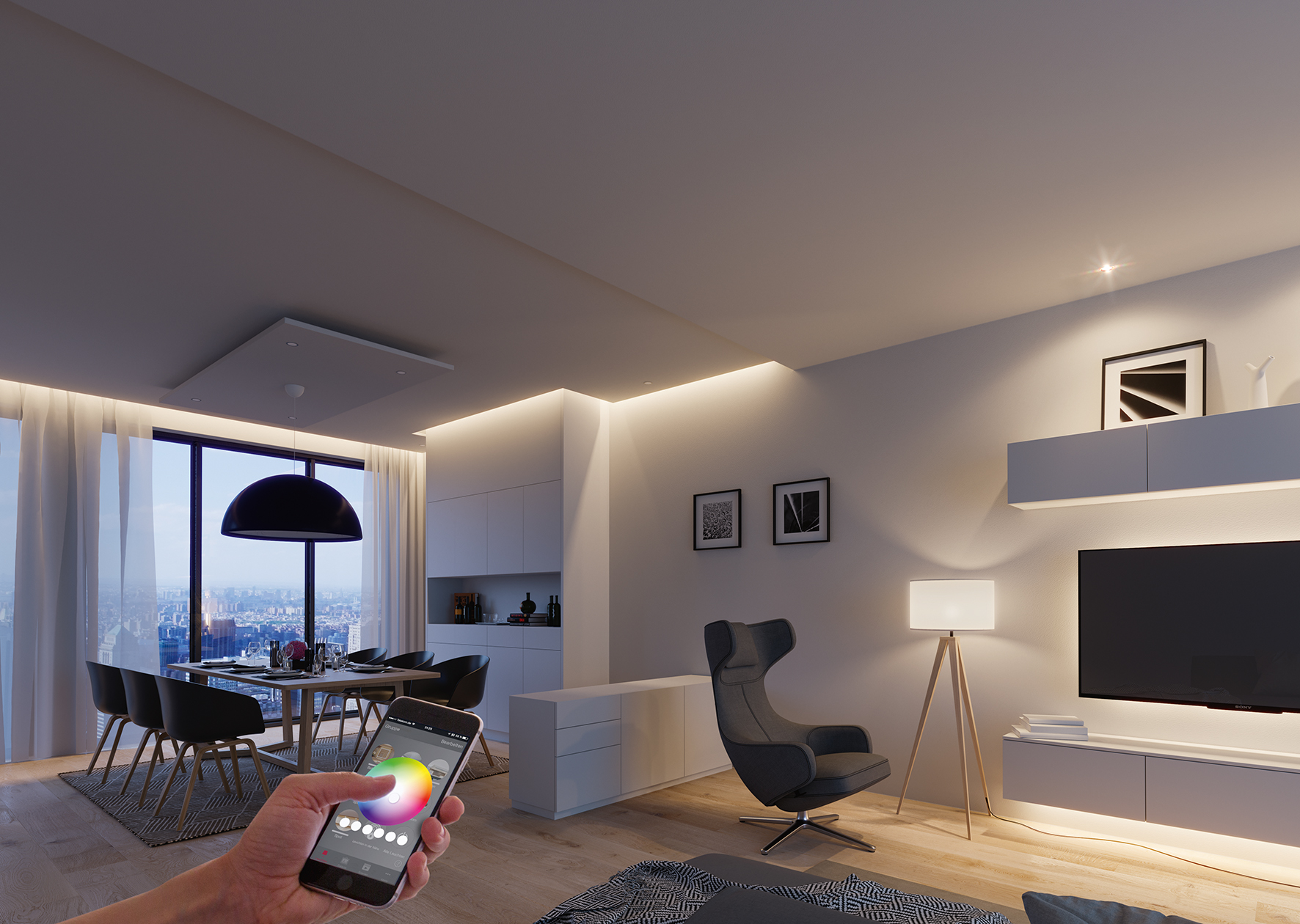 Häfele Connect, en app til smartphone og tablets som Häfele selv har udviklet, forbinder og styrer lys og lyd samt elektriske drivenheder i møbler. Häfele er også pioner på Smart Home-området.