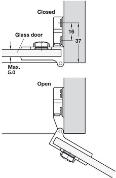 Glastürscharnier, für Türmontage ohne Glasbohrung, Innenanschlag