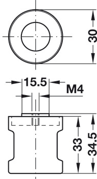 Adapterknop, fast, Häfele Symo, længde 33 mm, til seriefremstilling