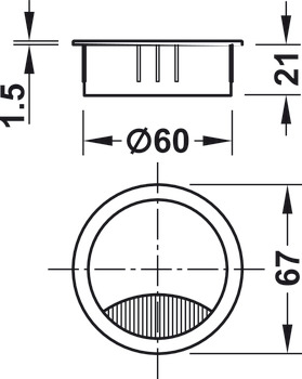 Kabelgennemføring, rund, Diameter 67 eller 88 mm
