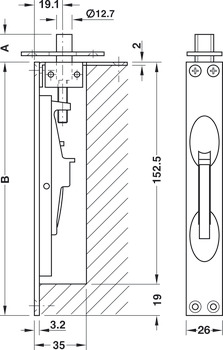 dørkantrigel, med vippearm, kantet, 172 mm