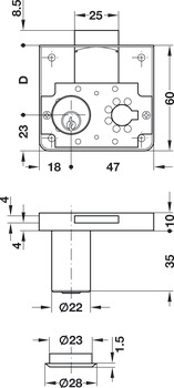 påskrunings-rigellås, med stiftcylinder, kundespecifikt låsesystem, dornmål 37 mm