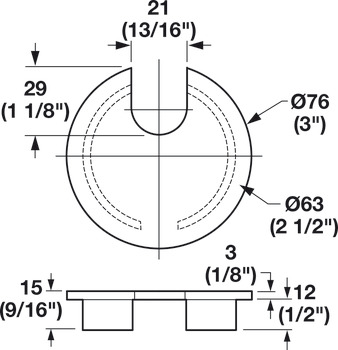 Kabelgennemføring, rund, rund, diameter 76 mm, 1 del