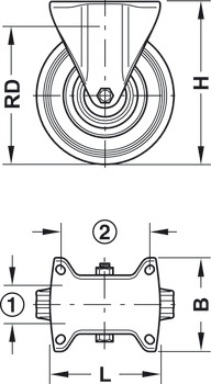 redskabs- og apparathjul, med blød løbeflade, fast eller styrbar