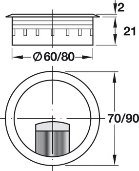 Kabelgennemføring, rund, 70 eller 90 mm