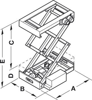 hævesystem, dobbeltsaksemekanik, bæreevne 80–120 kg