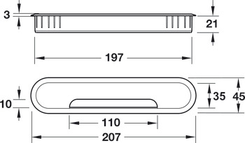 Kabelgennemføring, oval, Udskæringsmål 207 x 45 mm, 2-delt