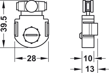 kørebeslag, clipses i, højdejustering ±1,5 mm, Häfele Slido F-Line11 12A, indeniliggende front