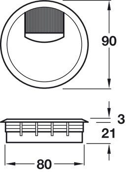 Kabelgennemføring, rund, 70 eller 90 mm