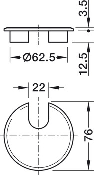 Kabelgennemføring, rund, rund, diameter 76 mm, 1 del