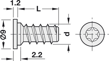 euro-skrue, Häfele, Varianta, cylinderhoved, IS, stål, fuldgevind, til boringer Ø 5 mm i træ