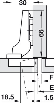 Kophængsel, Blum Clip 100°, halvpåliggende, til tynde låger, med lukkeautomatik