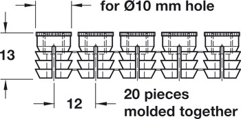 Ekspansionsbøsninger i kæde, med indvendigt gevind M6, polyamid