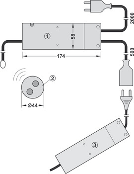 radiostyret kontakt, med 1-kanals radiofjernbetjening og indbygningsring, 230 V