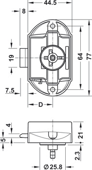 Drejestangslås, Häfele Push-Lock, dornmål 25 mm, enkeltsidet betjening, uden smækrigel