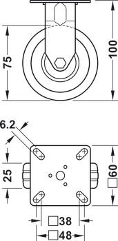 redskabs- og apparathjul, med blød løbeflade, fast eller styrbar