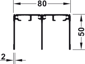 dobbeltstyreskinne, top, til påskruning, højde 50 mm, boret