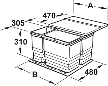 firdobbelt affaldsspand, til Häfele Matrix Box P, 2 x 8 og 1 x 17 liter / 2 x 8 og 2 x 17 liter