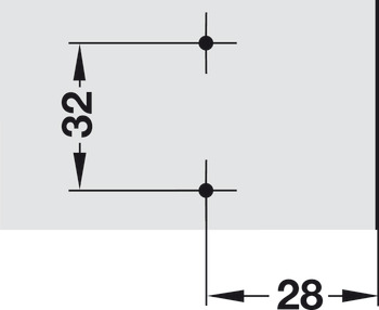krydsmontageplade, Häfele Duomatic A, stål eller zinklegering, med spånpladeskruer, kantafstand 28 mm