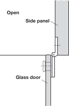 Glaslågehængsel, halvrund, åbningsvinkel 180°, inderanslag