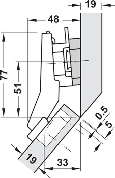 Vinkelhængsel 45°, Blum Clip Top Blumotion 95°, til hjørneskabe med forsænkede fronter