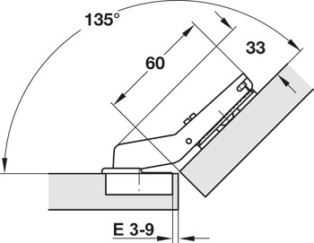 Kophængsel, Häfele Duomatic Plus 110°, til 45°-vinkelanvendelse, halvpåliggende